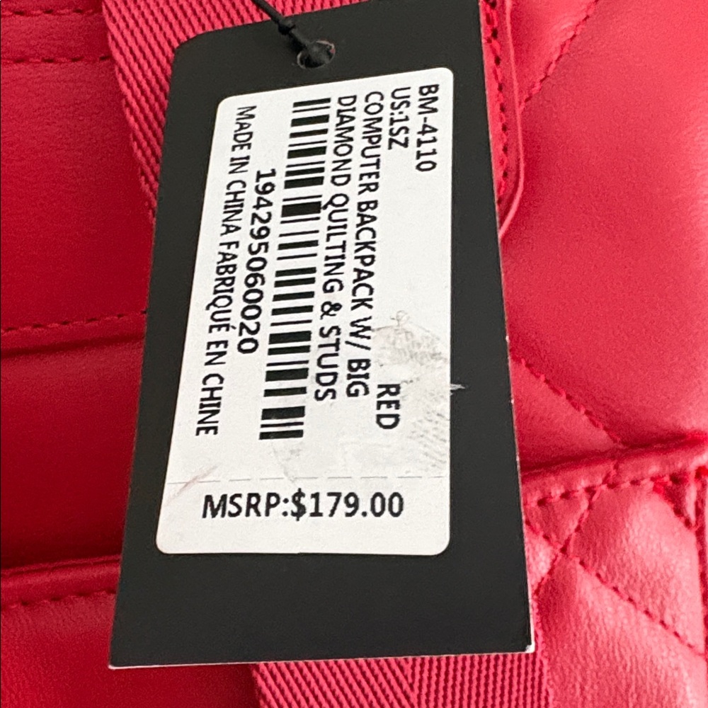 Badgley Mischa Large Red Quilted Backpack with Laptop Pocket - Picture 3 of 6